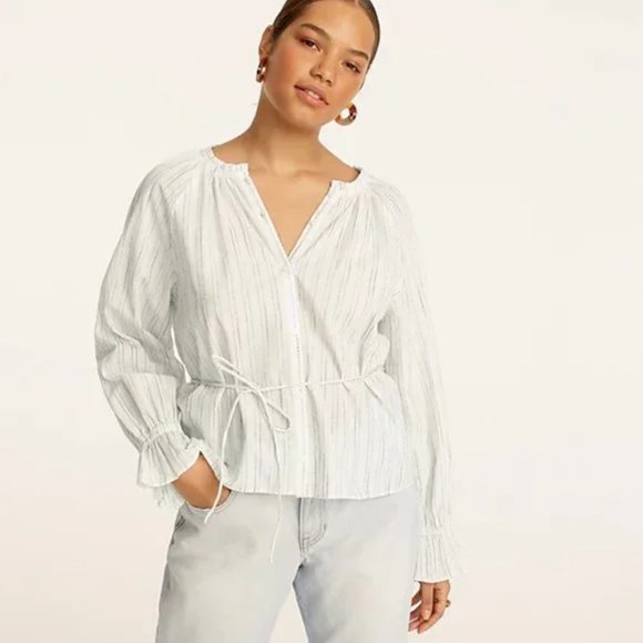 J. Crew Button-Up Tie-Waist Top in Stripe - Picture 2 of 16